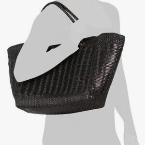 LA VIA Made in Italy Black Leather Large Woven Tote - Like New!
